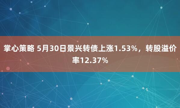 掌心策略 5月30日景兴转债上涨1.53%，转股溢价率12.37%