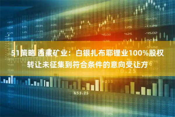 51策略 西藏矿业：白银扎布耶锂业100%股权转让未征集到符合条件的意向受让方